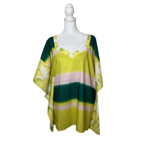 H By Halston Striated Skies Lime Green Poncho Blouse Womens Designer Top XS NWT - Picture 1 of 10
